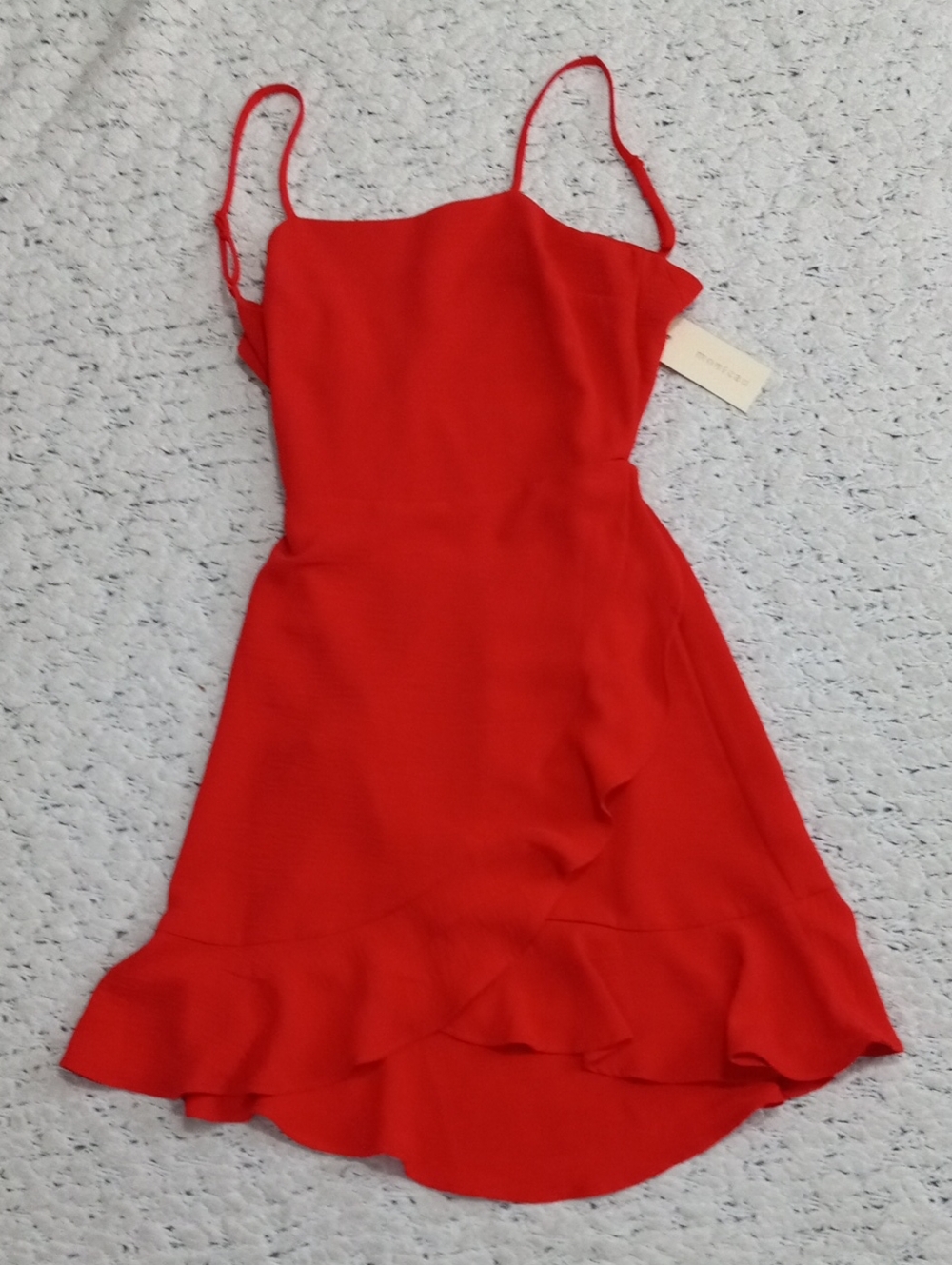 Monteau Chic Red Spaghetti-Strap Ruffle Mini Dress Size XS NWT